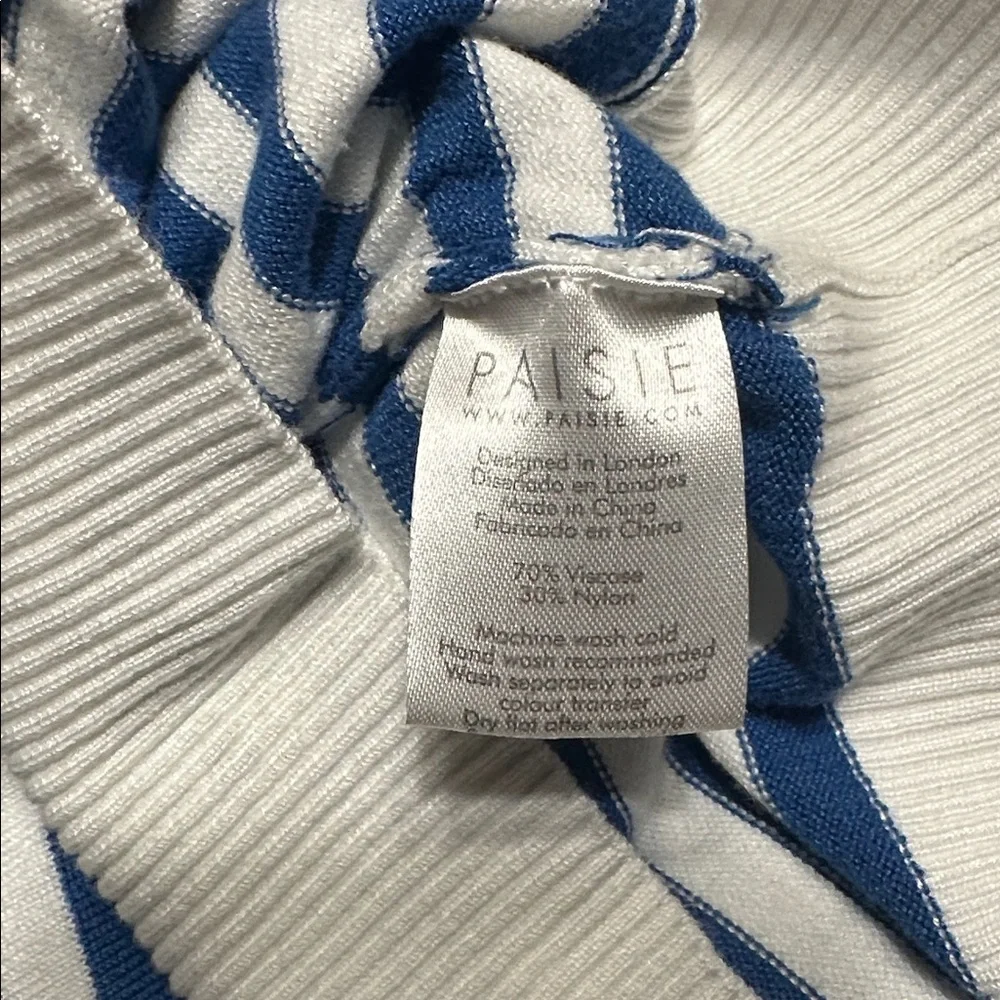 Paisie Blue and White Striped Faux Wrap Sweater